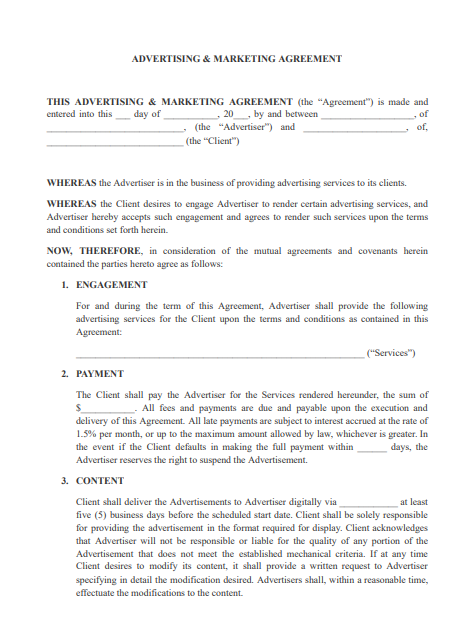 advertising and marketing agreement pdf