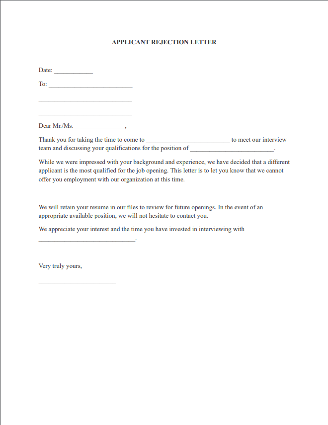 applicant rejection letter pdf