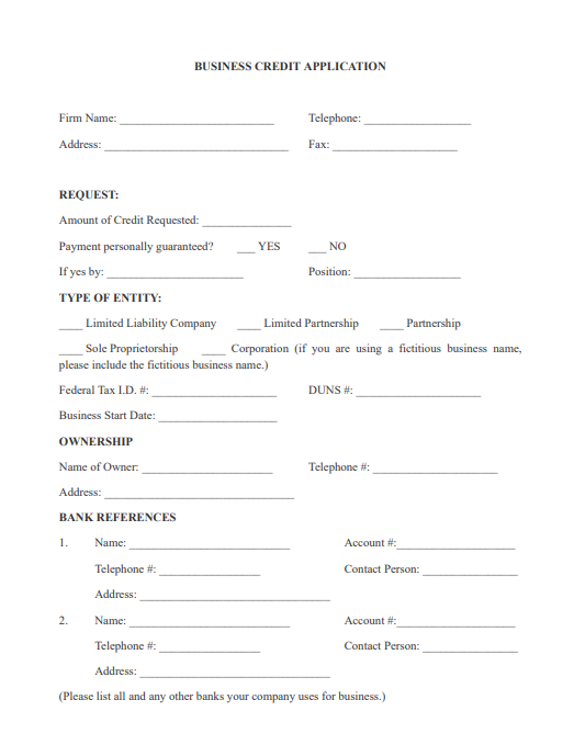 business credit application pdf