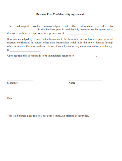 business plan confidentiality agreement pdf