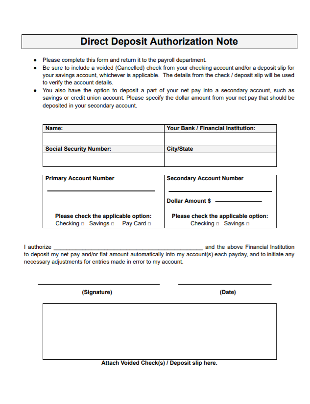 direct deposit authorization pdf