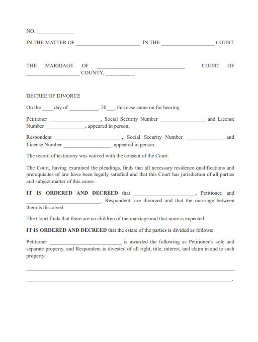 divorce decree form pdf
