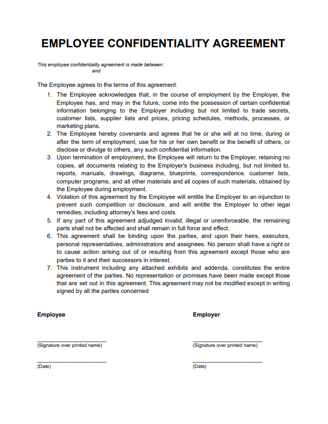 employee confidentiality agreement pdf