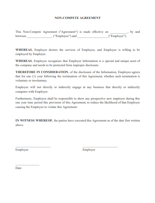 employee non-compete agreement pdf