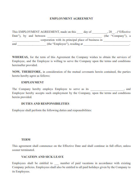 employment agreement (general/short form) pdf