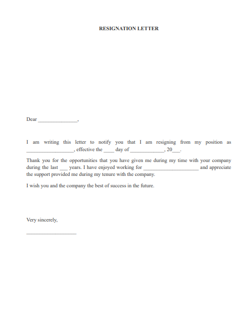 employee resignation letter pdf