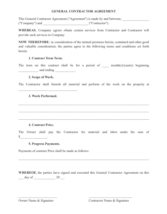 general contractor agreement pdf