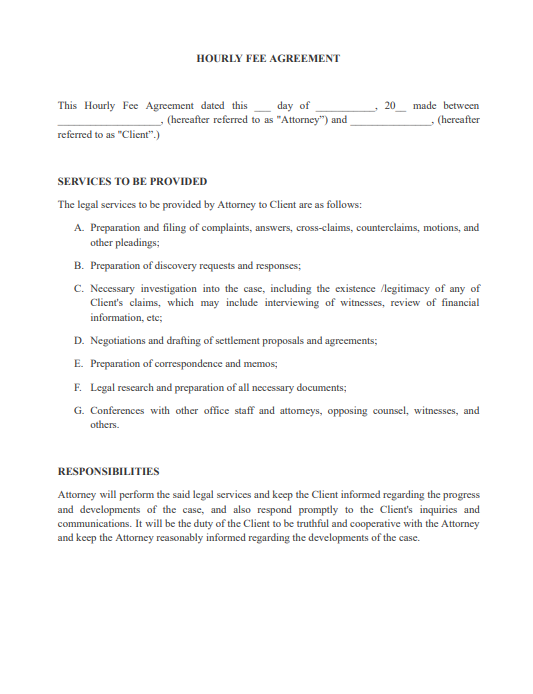 hourly fee agreement pdf