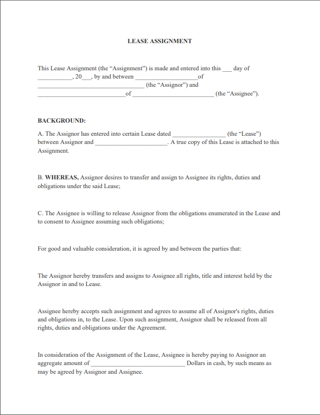assignment clause commercial lease