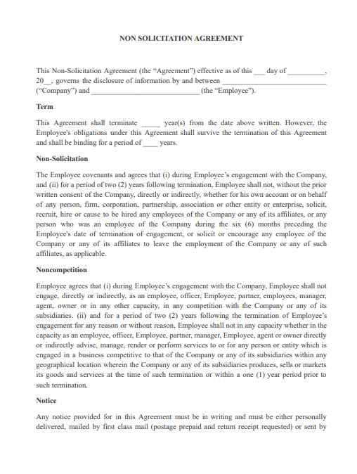 non solicitation agreement pdf