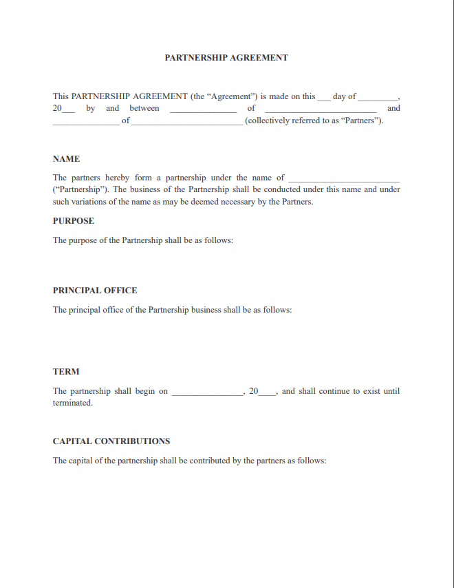 partnership agreement short form pdf