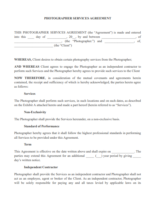 photographer services agreement pdf