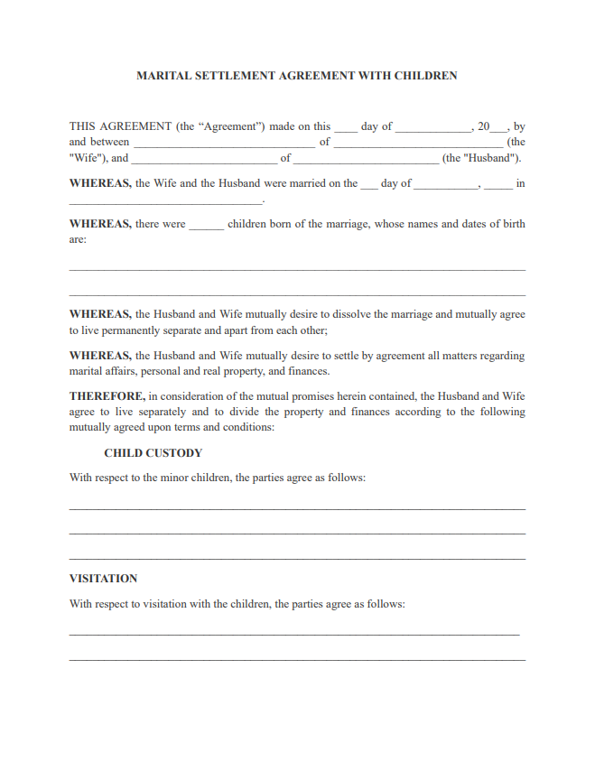 property settlement agreement with children pdf