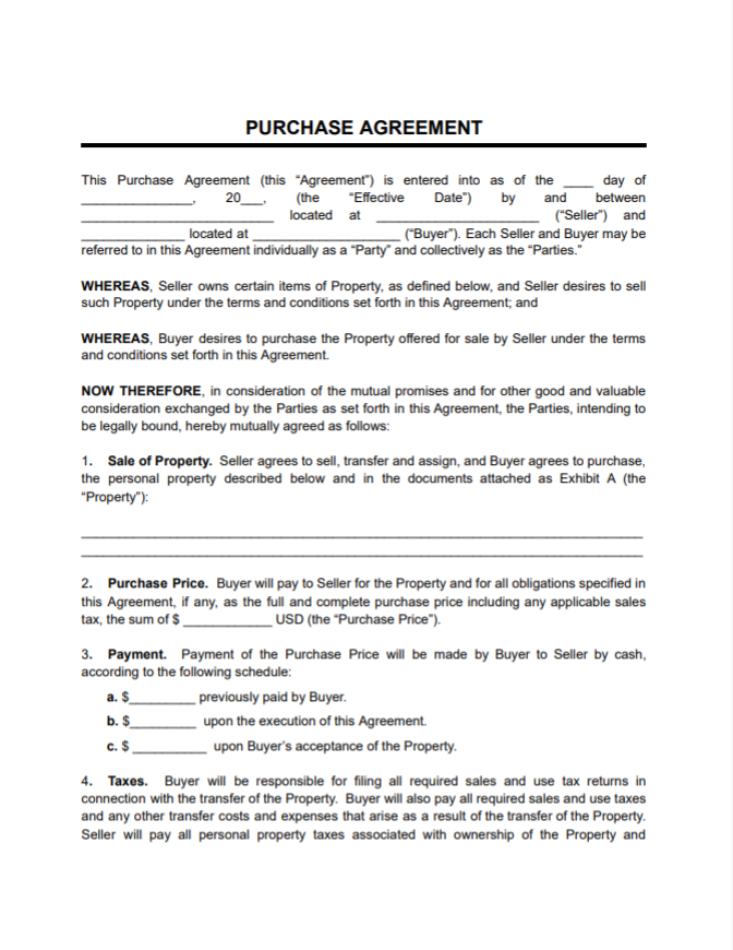 purchase agreement pdf