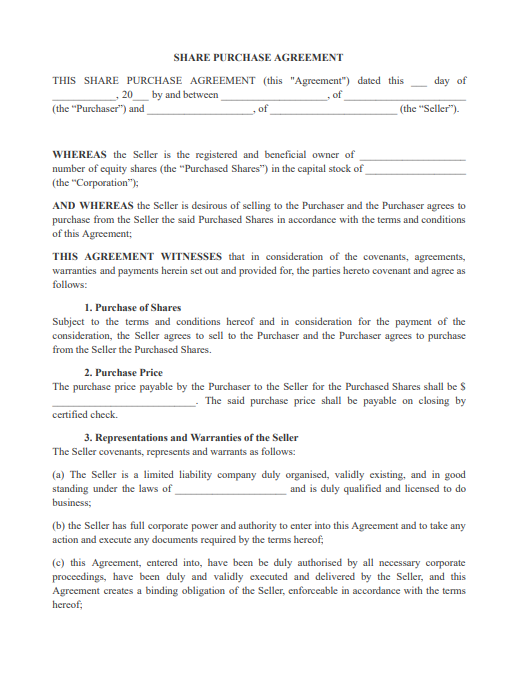 share purchase agreement pdf