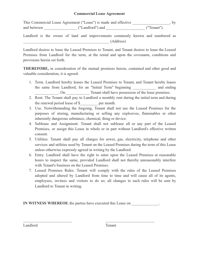 simple commercial lease agreement pdf