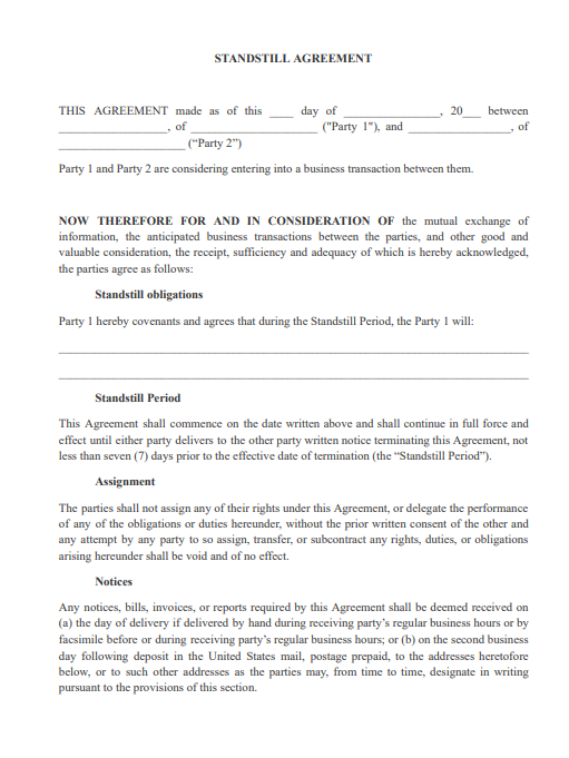 standstill agreement pdf