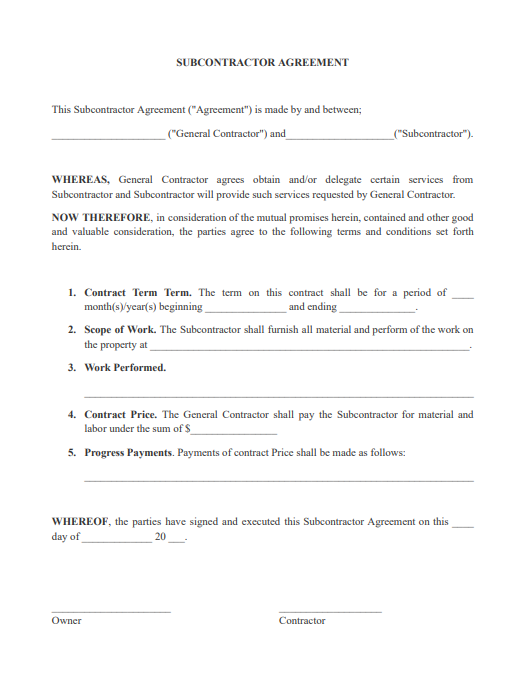 subcontractor agreement pdf